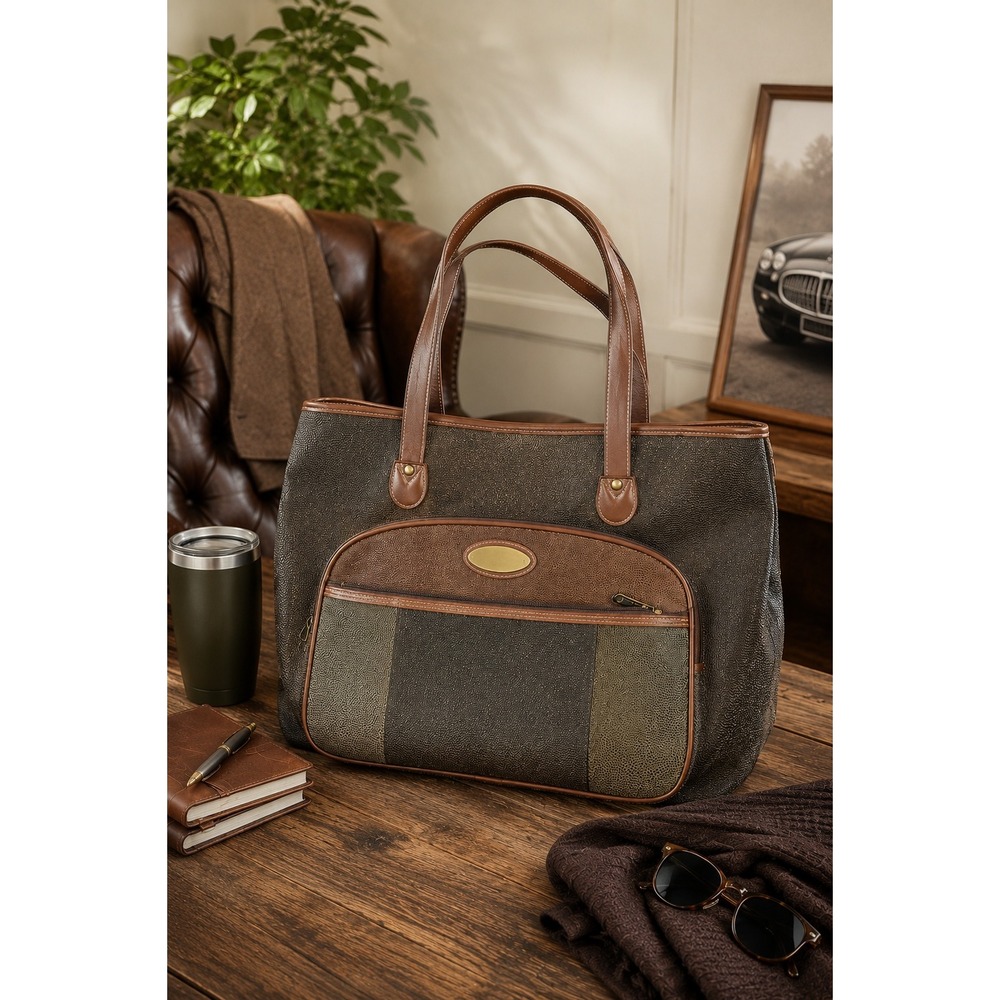 Vintage Jaguar Oversized Tote Bag Quiet Luxury Dark Academia Workwear Brown
